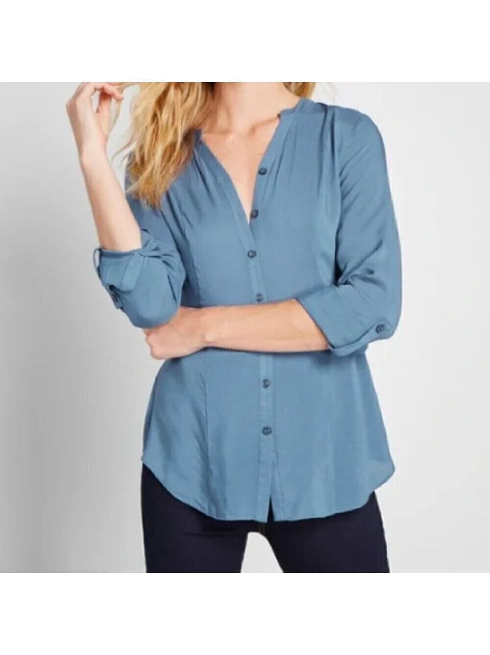Anthropologie ModCloth Trusty Travel Button Up Tunic Size L Coastal Casual EUC